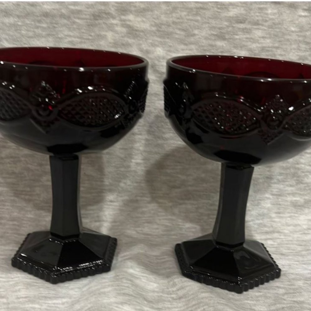 Pair of Vintage Avon Cape Cod Red Saucer Champaign glass